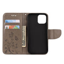 For iPhone 12 / 12 Pro Butterfly Flower Pattern Horizontal Flip Leather Case with Holder & Card Slots & Wallet(Grey)
