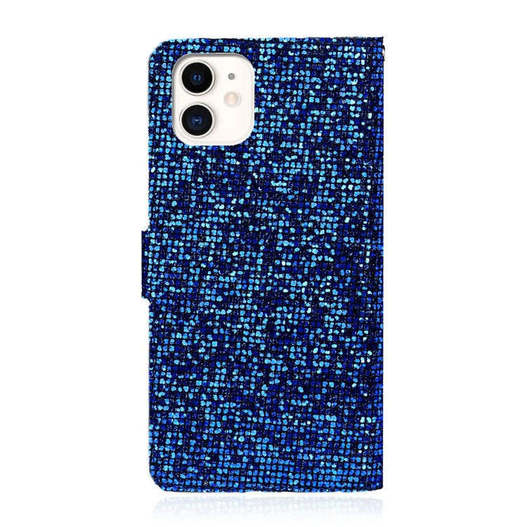 For iPhone 12 / 12 Pro Glitter Powder Horizontal Flip Leather Case with Card Slots & Holder & Lanyard(Blue)