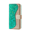 For iPhone 12 / 12 Pro Laser Glitter Powder Matching Crocodile Texture Horizontal Flip Leather Case with Card Slots & Holder & Wallet(Green)