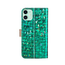 For iPhone 12 / 12 Pro Laser Glitter Powder Matching Crocodile Texture Horizontal Flip Leather Case with Card Slots & Holder & Wallet(Green)