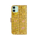 For iPhone 12 / 12 Pro Laser Glitter Powder Matching Crocodile Texture Horizontal Flip Leather Case with Card Slots & Holder & Wallet(Gold)