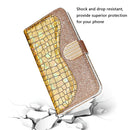 For iPhone 12 / 12 Pro Laser Glitter Powder Matching Crocodile Texture Horizontal Flip Leather Case with Card Slots & Holder & Wallet(Gold)