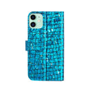 For iPhone 12 / 12 Pro Laser Glitter Powder Matching Crocodile Texture Horizontal Flip Leather Case with Card Slots & Holder & Wallet(Blue)