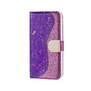 For iPhone 12 / 12 Pro Laser Glitter Powder Matching Crocodile Texture Horizontal Flip Leather Case with Card Slots & Holder & Wallet(Purple)