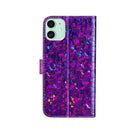 For iPhone 12 / 12 Pro Laser Glitter Powder Matching Crocodile Texture Horizontal Flip Leather Case with Card Slots & Holder & Wallet(Purple)
