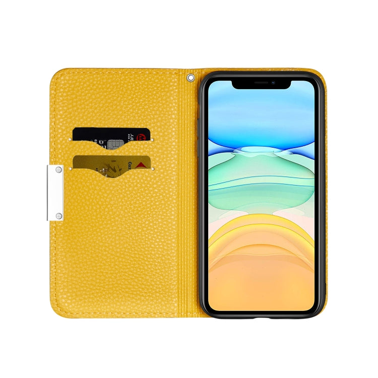 For iPhone 12 / 12 Pro Litchi Texture Horizontal Flip Leather Case with Holder & Card Slots(Yellow)