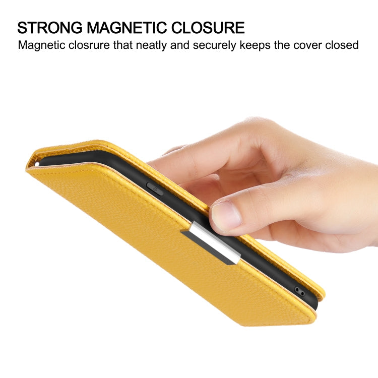 For iPhone 12 / 12 Pro Litchi Texture Horizontal Flip Leather Case with Holder & Card Slots(Yellow)