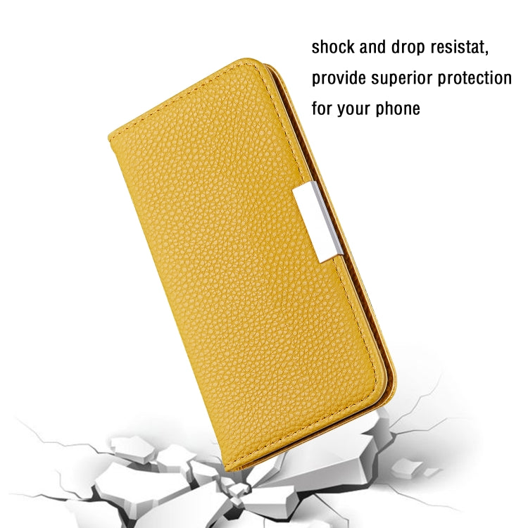 For iPhone 12 / 12 Pro Litchi Texture Horizontal Flip Leather Case with Holder & Card Slots(Yellow)