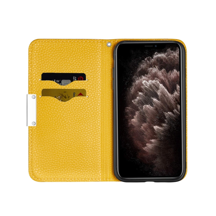 For iPhone 12 Pro Max Litchi Texture Horizontal Flip Leather Case with Holder & Card Slots(Yellow)