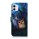 For iPhone 12 / 12 Pro Coloured Drawing Horizontal Flip Leather Case, with Holder & Card Slots & Wallet(Oil Painting Owl)