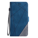 For iPhone 12 / 12 Pro Skin Feel Splicing Horizontal Flip Leather Case with Holder & Card Slots & Wallet & Photo Frame(Blue)