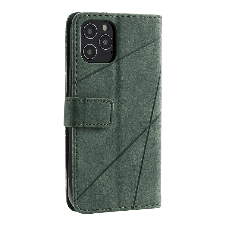 For iPhone 12 / 12 Pro Skin Feel Splicing Horizontal Flip Leather Case with Holder & Card Slots & Wallet & Photo Frame(Green)