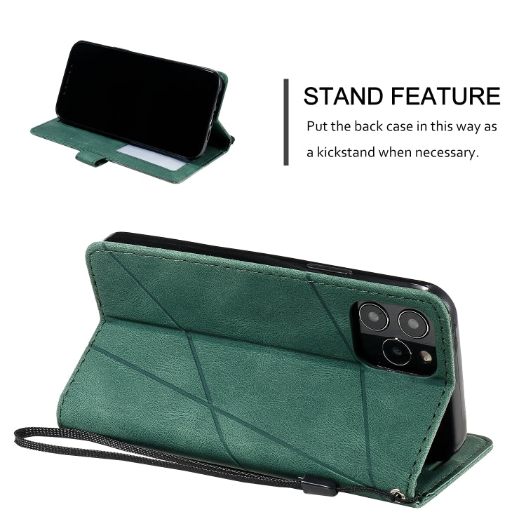 For iPhone 12 / 12 Pro Skin Feel Splicing Horizontal Flip Leather Case with Holder & Card Slots & Wallet & Photo Frame(Green)