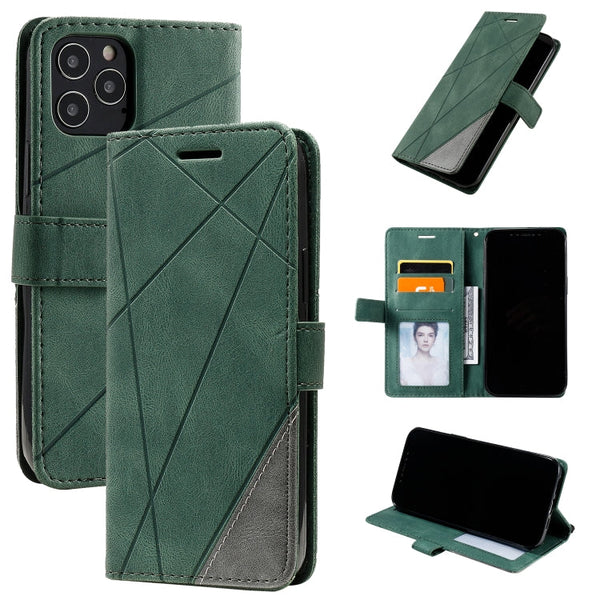 For iPhone 12 / 12 Pro Skin Feel Splicing Horizontal Flip Leather Case with Holder & Card Slots & Wallet & Photo Frame(Green)