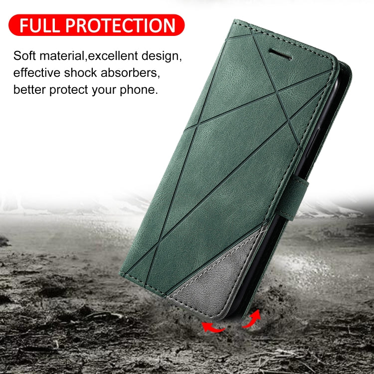 For iPhone 12 / 12 Pro Skin Feel Splicing Horizontal Flip Leather Case with Holder & Card Slots & Wallet & Photo Frame(Green)