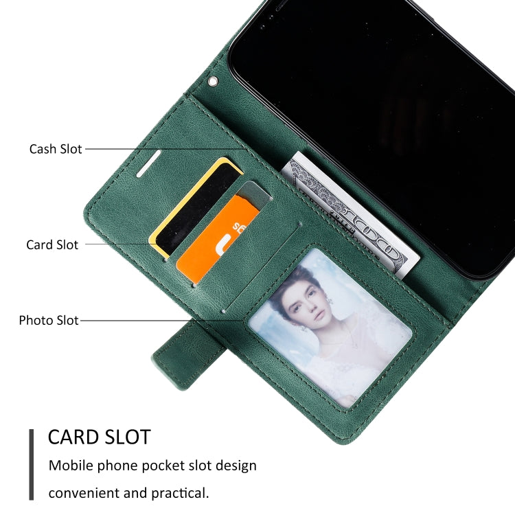 For iPhone 12 / 12 Pro Skin Feel Splicing Horizontal Flip Leather Case with Holder & Card Slots & Wallet & Photo Frame(Green)