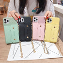 For iPhone 11 Pro Max Solid Color TPU Handheld Protective Case with Wallet & Chain(Yellow)