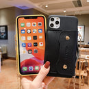 For iPhone 11 Pro Max Solid Color TPU Handheld Protective Case with Wallet & Chain(Yellow)