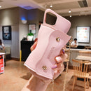 For iPhone 11 Pro Max Solid Color TPU Handheld Protective Case with Wallet & Chain(Yellow)