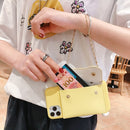 For iPhone 11 Pro Max Solid Color TPU Handheld Protective Case with Wallet & Chain(Yellow)
