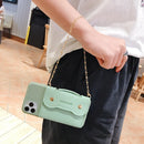 For iPhone 11 Pro Max Solid Color TPU Handheld Protective Case with Wallet & Chain(Yellow)