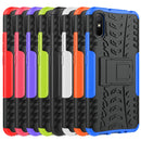 For Xiaomi Redmi 9A Tire Texture Shockproof TPU+PC Protective Case with Holder(Black)
