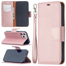 For iPhone 12 / 12 Pro Litchi Texture Pure Color Horizontal Flip Leather Case with Holder & Card Slots & Wallet & Lanyard(Rose Gold)