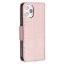 For iPhone 12 / 12 Pro Litchi Texture Pure Color Horizontal Flip Leather Case with Holder & Card Slots & Wallet & Lanyard(Rose Gold)