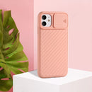 For iPhone 12 Pro Max Sliding Camera Cover Design Twill Anti-Slip TPU Case(Pink)