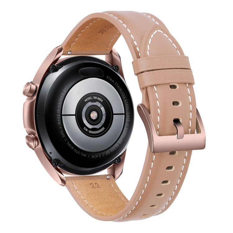 For Samsung Galaxy Watch3 41mm Leather Silver Buckle Watch Band(Pink)