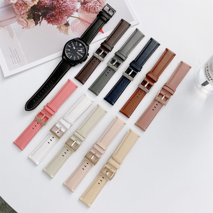 For Samsung Galaxy Watch3 41mm Leather Silver Buckle Watch Band(Pink)