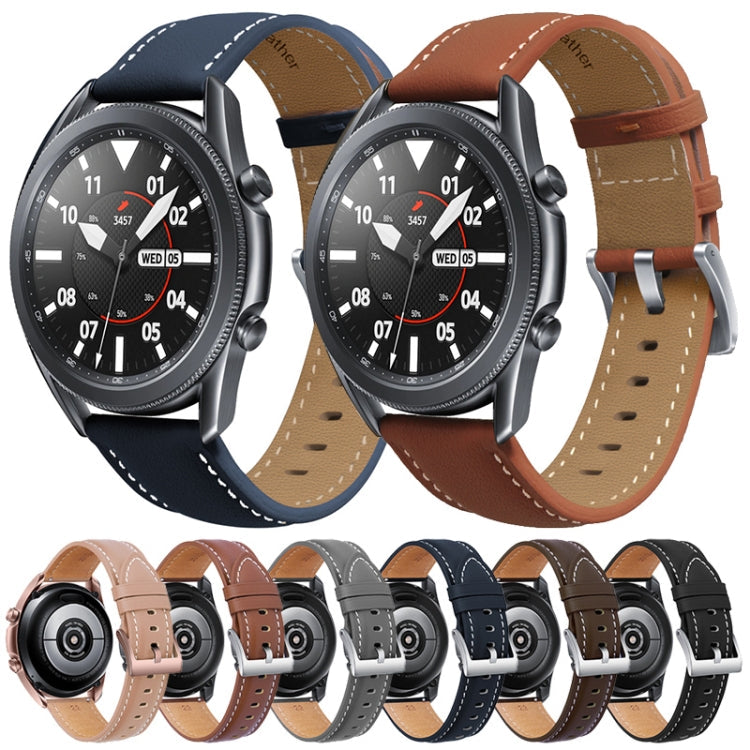 For Samsung Galaxy Watch3 41mm Leather Silver Buckle Watch Band(Pink)