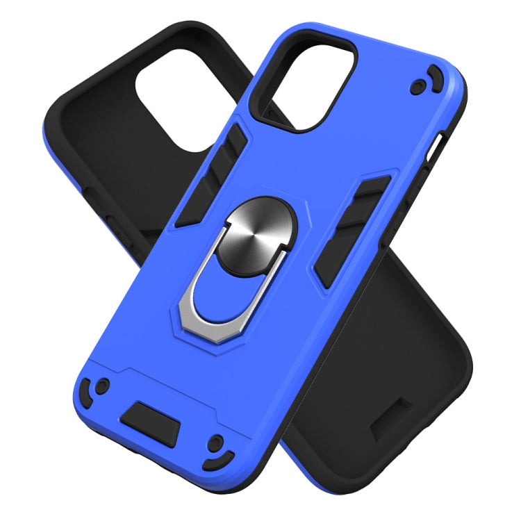 For iPhone 12 / 12 Pro 2 in 1 Armour Series PC + TPU Protective Case with Ring Holder(Dark Blue)