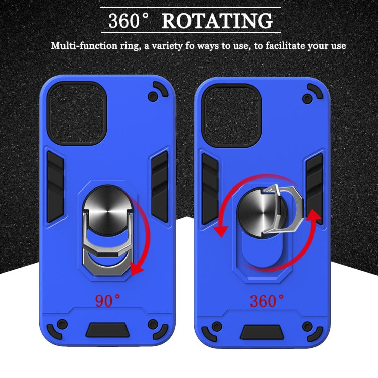 For iPhone 12 / 12 Pro 2 in 1 Armour Series PC + TPU Protective Case with Ring Holder(Dark Blue)