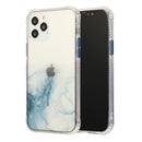 For iPhone 12 Pro Max Marble Pattern Glittery Powder Shockproof TPU + Acrylic Protective Case with Detachable Buttons(Baby Blue)