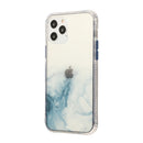 For iPhone 12 Pro Max Marble Pattern Glittery Powder Shockproof TPU + Acrylic Protective Case with Detachable Buttons(Baby Blue)
