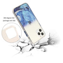 For iPhone 12 Pro Max Marble Pattern Glittery Powder Shockproof TPU + Acrylic Protective Case with Detachable Buttons(Baby Blue)
