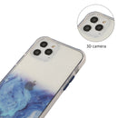 For iPhone 12 Pro Max Marble Pattern Glittery Powder Shockproof TPU + Acrylic Protective Case with Detachable Buttons(Baby Blue)