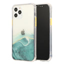 For iPhone 12 / 12 Pro Marble Pattern Glittery Powder Shockproof TPU + Acrylic Protective Case with Detachable Buttons(Green)