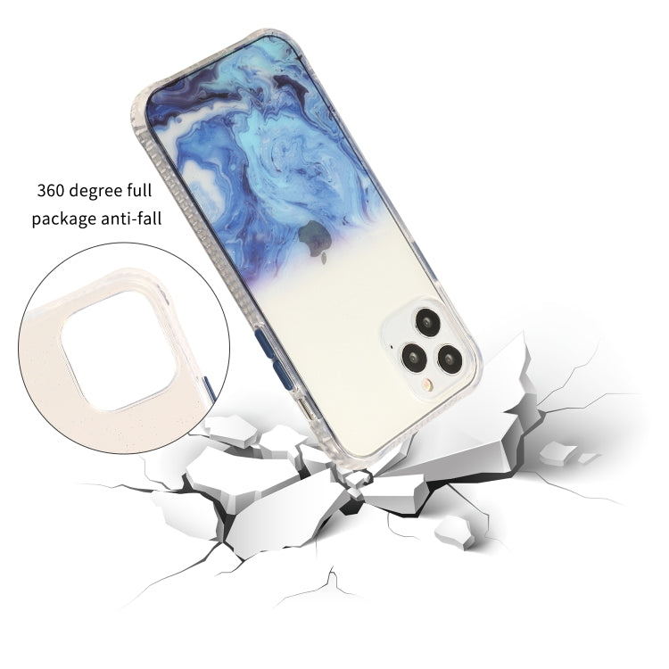 For iPhone 12 / 12 Pro Marble Pattern Glittery Powder Shockproof TPU + Acrylic Protective Case with Detachable Buttons(Green)