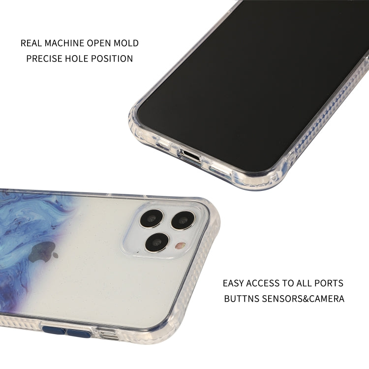 For iPhone 12 / 12 Pro Marble Pattern Glittery Powder Shockproof TPU + Acrylic Protective Case with Detachable Buttons(Green)