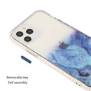 For iPhone 12 / 12 Pro Marble Pattern Glittery Powder Shockproof TPU + Acrylic Protective Case with Detachable Buttons(Green)