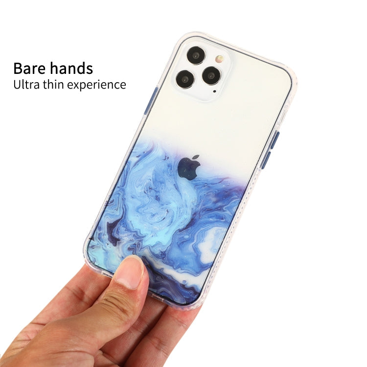 For iPhone 12 / 12 Pro Marble Pattern Glittery Powder Shockproof TPU + Acrylic Protective Case with Detachable Buttons(Green)