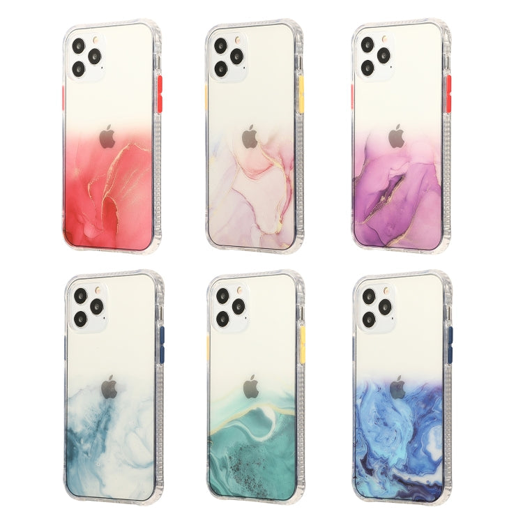 For iPhone 12 / 12 Pro Marble Pattern Glittery Powder Shockproof TPU + Acrylic Protective Case with Detachable Buttons(Green)