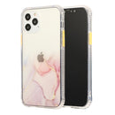 For iPhone 12 mini Marble Pattern Glittery Powder Shockproof TPU + Acrylic Protective Case with Detachable Buttons(Pink)