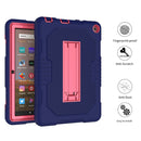 For Amazon Kindle Fire HD 8 (2020) B2Contrast Color Silicone + PC Protective Case with Holder(Navy Blue+Rose Red)