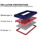 For Amazon Kindle Fire HD 8 (2020) B2Contrast Color Silicone + PC Protective Case with Holder(Navy Blue+Rose Red)