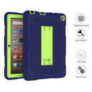 For Amazon Kindle Fire HD 8 (2020) B2Contrast Color Silicone + PC Protective Case with Holder(Navy Blue+Olivine)
