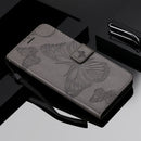 For Motorola Moto E6s (2020) 3D Butterfly Embossed Pattern Horizontal Flip Leather Case with Holder & Card Slot & Wallet & Lanyard(Grey)