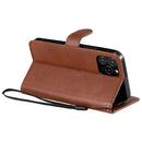 For iPhone 12 / 12 Pro Solid Color Horizontal Flip Protective Leather Case with Holder & Card Slots & Wallet & Photo Frame & Lanyard(Brown)